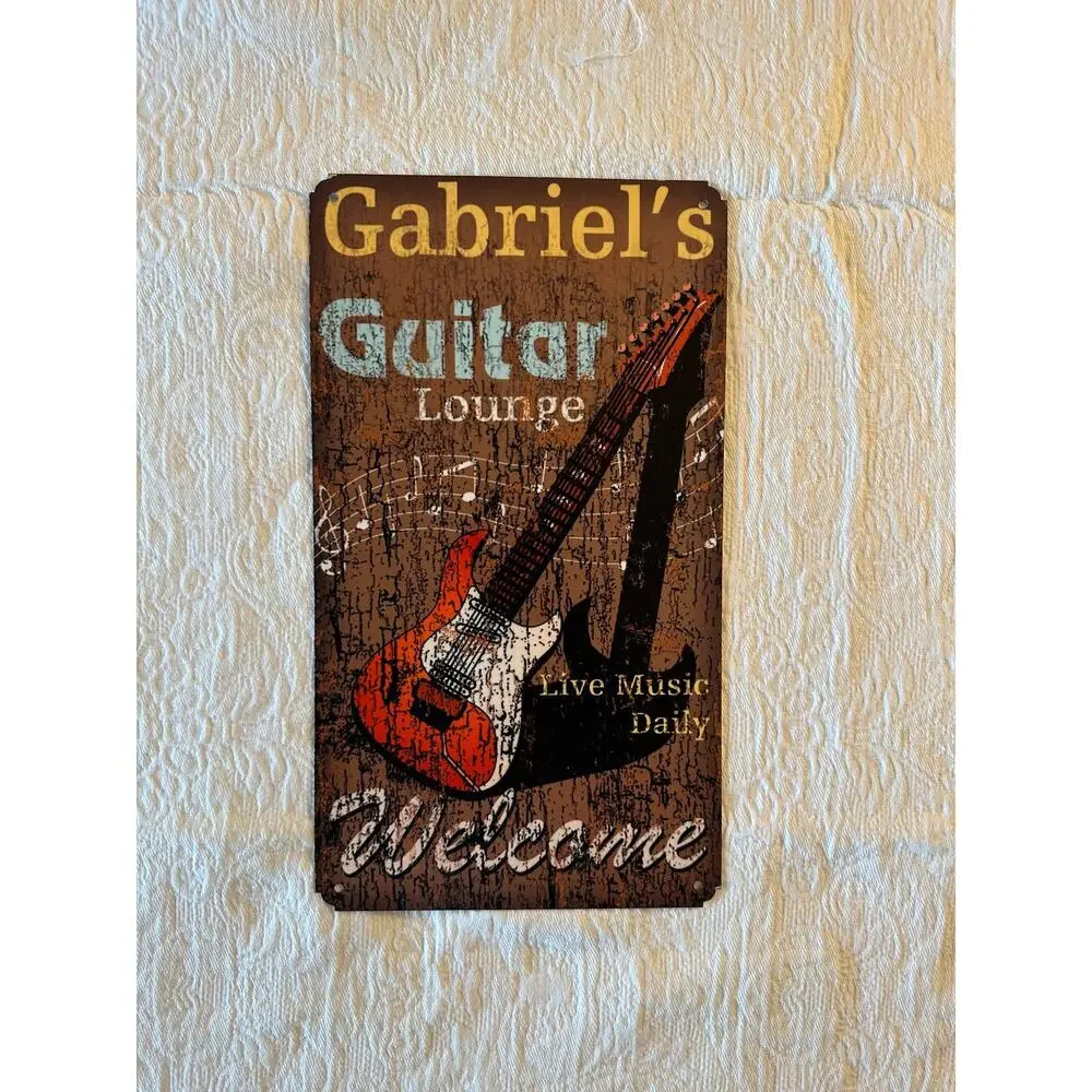Vintage Style Metal Wall Sign: Guitar Store